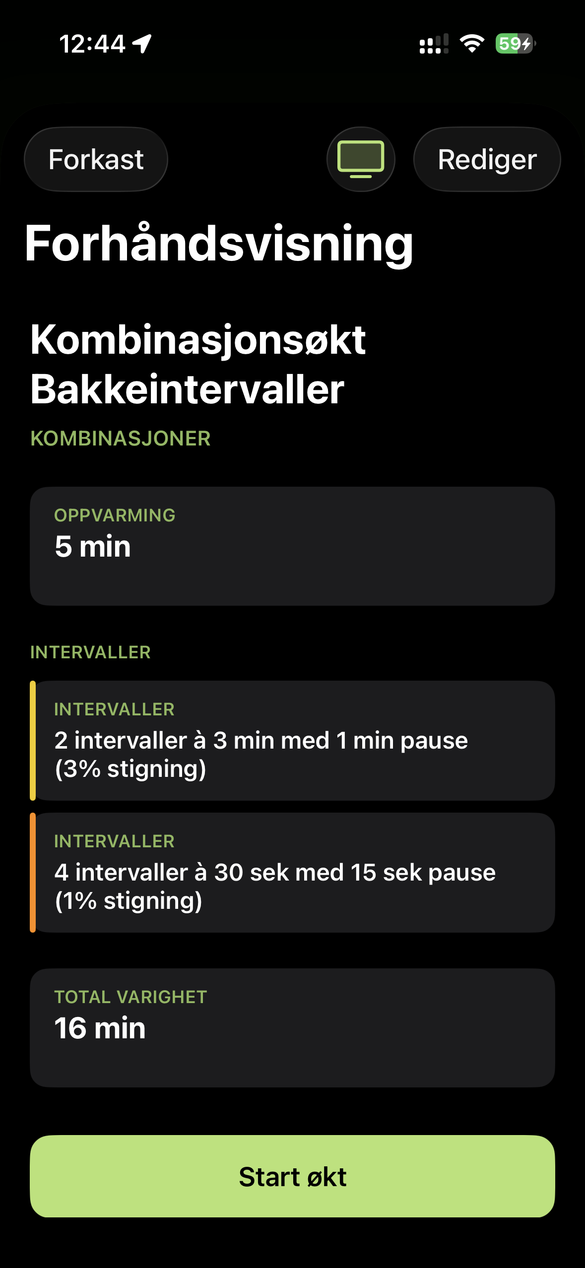 Forhåndsvisning av AI-generert intervalltrening